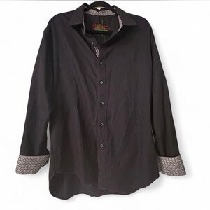 Robert Graham Charcoal Button-Down Shirt with Patterned Cuffs